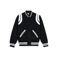 Veste de baseball classique à rayures noires et blanches pour hommes, veste matelassée décontractée de haute qualité avec fermeture éclair en satin