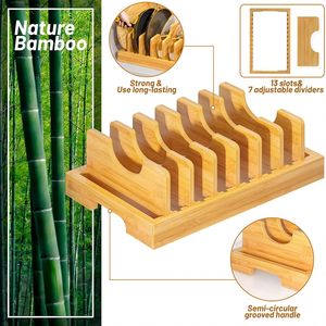 <span class=keywords><strong>Organizador</strong></span> de ollas y <span class=keywords><strong>sartenes</strong></span> de madera de bambú, <span class=keywords><strong>organizador</strong></span> de tapas de ollas de madera, estante para cajón de encimera con 7 divisores ajustables - Product Image 3