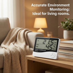 مقياس حرارة ورطوبة رقمي للمكتب وغرفة الأطفال HTC-2 مع مؤشر راحة وساعة منبه - Product Image 5