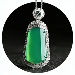 Colgante de Bambú con Calcedonia Verde Hielo Natural, Hebilla de la <span class=keywords><strong>Paz</strong></span>, Sin Adornos, Bañado en Plata, Incrustaciones de Ágata <span class=keywords><strong>y</strong></span> Jade, para Suéter - Product Image 4