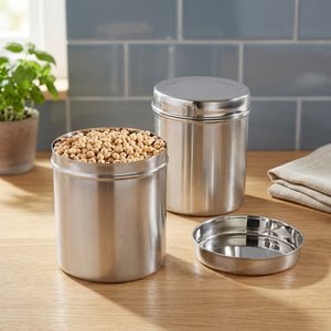 Stainless Steel Food Container Round Airtight Metal <b>Storage</b> <b>Jar</b> 1-3L Minimalist Design <b>for</b> <b>Kitchen</b> Use - Product Image 2