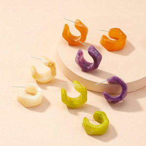Wholesale Geometric <b>Hoop</b> <b>Earrings</b> Pendientes Vintafe Colorful Candy Acrylic S925 <b>Silver</b> Needle Resin Stud <b>Earrings</b> <b>for</b> <b>Women</b> - Product Image 1