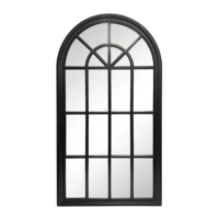 Grand miroir noir et or en bois, style antique, avec grille de fenêtre cintrée, pour chambre, salon, couloir, décoration murale