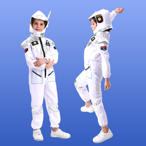 Costume d'astronaute pour enfants, combinaison blanche à manches longues avec poches pour Halloween, fête cosplay, spectacle - Product Image 2