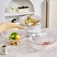 Assiette Ronde Transparente Moderne de Luxe Écologique en Plastique avec Incrustation Dorée – Plateau à Fruits, Boîte à Snacks, Plat à Fruits Secs pour Fêtes
