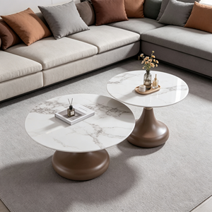 Ensemble de tables basses gigognes élégantes marron à base de bulbe, plateau en marbre, style luxe léger, pour salon et hôtel, table d'appoint et de centre - Product Image 5
