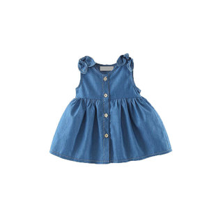 Vestito Estivo di Alta Qualità per Bambine, Abito Principessa Senza Maniche in Denim Stile Americano con Tessuto Stampato per Neonate - Product Image 5