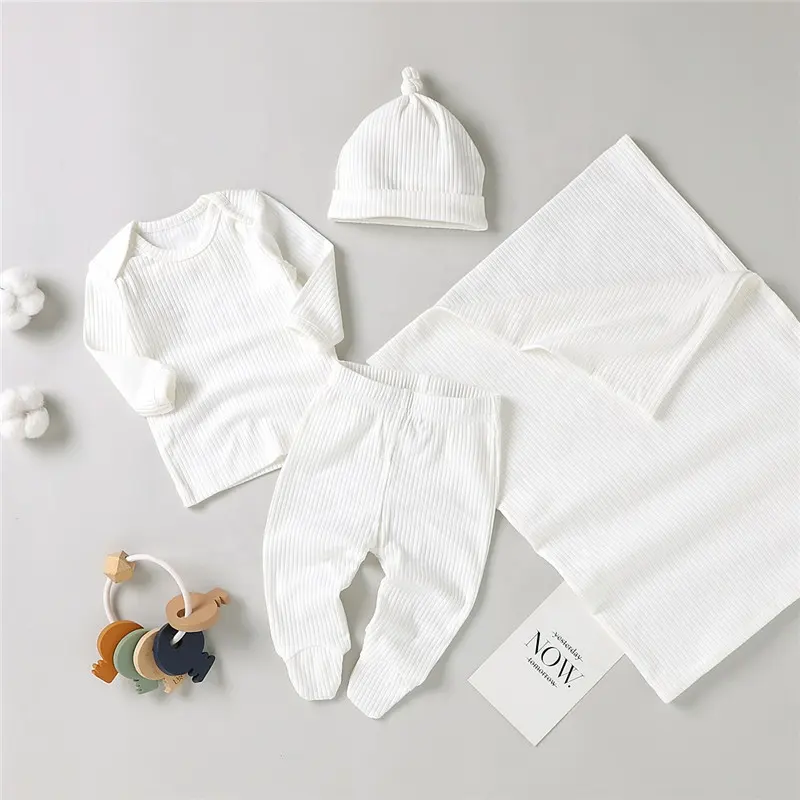 Soft Organic Cotton Baby Pajamas Blanket Rib Set Baby Gift Set Newborn Baby Set Wholesale