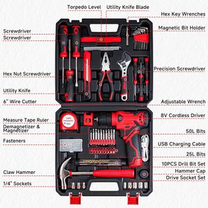 Ensemble de perceuse sans fil à batterie lithium-ion 8V, kit d'outils de bricolage de 132 pièces pour femmes et hommes, propriétaires de maisons, bricoleurs, artisans - Product Image 5