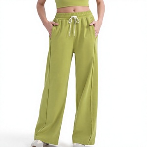 Pantalones de Verano Personalizados de Cintura Alta con Cordón de Encaje, Pierna Ancha, Ajuste Holgado, Color Sólido, Casuales, Largos, de Poliéster para Mujer - Product Image 6