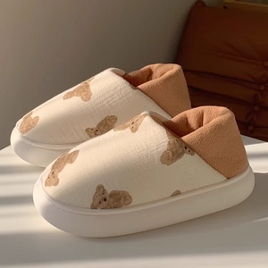 XIXITIAO 2026 Pantuflas para Mujer, Lindas Pantuflas de Algodón con Estampado de Oso, Suela Suave Antideslizante de <span class=keywords><strong>EVA</strong></span>, Pantuflas Casuales de Interior para Primavera - Product Image 3