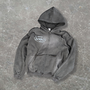 Sudadera con Capucha Extra Grande para Hombre, Diseño Nuevo, Color Marrón Desgastado, con Cremallera, Lavado Ácido - Product Image 3