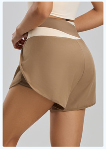Shorts de yoga taille haute à blocs de couleur, anti-exposition, deux pièces, avec poche ventrale, respirants, séchage rapide, pour le sport et le fitness - Product Image 2