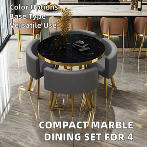 ชุดโต๊ะรับประทานอาหารสแตนเลสหินอ่อนสีทองแบบทันสมัย4ชิ้นเก้าอี้ประหยัดพื้นที่สำหรับบ้านร้านอาหารสำนักงานโรงแรมเฟอร์นิเจอร์ห้องอาหาร - Product Image 6