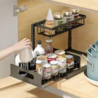 Porte-cuisine domestique japonais de haute qualité, organisateur de tiroir à 2 niveaux, panier à épices, panier coulissant, sous le meuble d'évier, tiroir coulissant