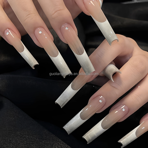 <span class=keywords><strong>Ongles</strong></span> à presser peints à la main avec strass, esthétique Clean Girl, couverture complète, écologiques et réutilisables pour usage quotidien et manucure - Product Image 3