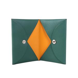 Porte-cartes fin en cuir Epsom bicolore minimaliste de luxe, porte-monnaie compact bicolore pour femmes, portefeuille en cuir véritable - Product Image 1