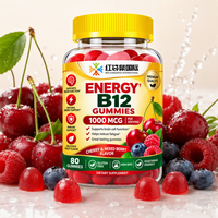 Complément alimentaire quotidien pour les vendeurs e-commerce aux États-Unis et en Europe, étiquette privée OEM, gommes de vitamine B12, 80 unités, emballage personnalisé
