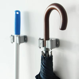 Soporte de Pared para Escoba y Trapeador, Ahorro de Espacio, con 4 Ganchos, Material ABS, Gris, Organizador de Baño, Gran Venta - Product Image 2