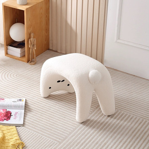 Tabouret en forme de chat en peluche pour enfants et adultes, siège rembourré doux, chaise de salon pour la maison avec housse en laine d'agneau - Product Image 2