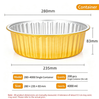 Boîte d'emballage jetable ronde dorée épaissie de 4000 ml, pot en papier d'aluminium pour extérieur avec couvercle, boîte en papier d'aluminium scellée