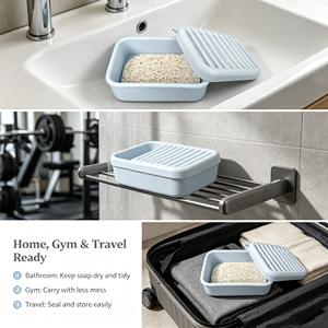 Support à savon de <span class=keywords><strong>voyage</strong></span> en silicone, boîte à savon étanche, conteneur à savon portable et imperméable avec tapis de drainage pour extérieur, salle de sport, salle de bain - Product Image 6