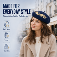 Boina Retro Vintage al por Mayor con Logotipo Personalizado, Gorra de Fieltro de Lana Negra Estilo Francés, con Ribete de Cuero Clásico para Artistas
