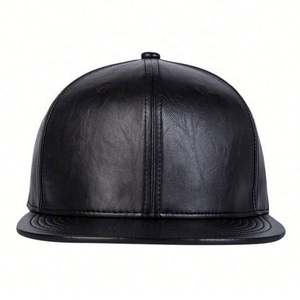 Hip Hop Hat Men's Street Versatile Black Leather <b>Flat</b> Brim Hat Fashionable <b>Cap</b> - Product Image 6