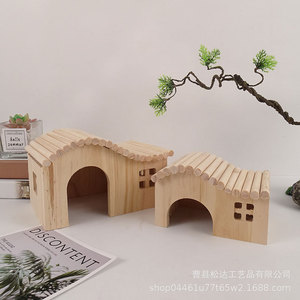Casa para esconderse para hámster, de madera, a prueba de mordidas, casa de juguete sin base, pequeña casa de madera, cueva individual para hámster dorado, estilo bosque - Product Image 2