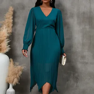 Fashion Autumn Winter Women's Dress Solid stripe daily dresses Elegant V-neck casual dresses women