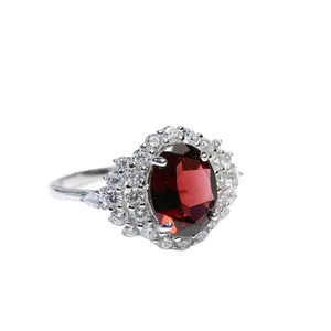 חם למכור שרשרת קלאסי יוקרה סטרלינג כסף תכשיטי טבעת ב טבעי אבן אדום גרנט ספיר מותאם אישית למסיבה