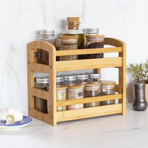 Estante para especias de bambú y madera, estante creativo transfronterizo para almacenamiento de especias en encimera de cocina, estante de madera maciza de doble capa - Product Image 1