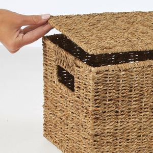 Boîte de rangement en <span class=keywords><strong>osier</strong></span> avec couvercle, ensembles de paniers décoratifs pour murs, paniers tissés blancs pour bébés, poignées, <span class=keywords><strong>linge</strong></span> sale, X 3 grand format - Product Image 3