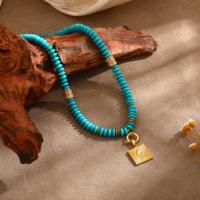 Collier de perles en pierre naturelle turquoise pour l'été, fait main, étanche et inaltérable, pour femme