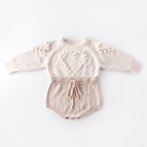 Combinaison en coton pour bébé fille, tenue d'automne-hiver, vêtements pour nouveau-né, adorable combinaison à bretelles en tricot - Product Image 5