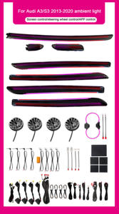 Lumière ambiante intérieure LED de voiture de mise à niveau SJC pour les modèles <span class=keywords><strong>Audi</strong></span> A3/<span class=keywords><strong>S3</strong></span> 2013-2020 avec les lumières d'évent dynamiques de kit de symphonie de 64 couleurs - Product Image 6