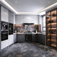 Ensemble complet de base d'évier de cuisine en bois moderne et écologique, modulaire, à montage mural, avec charnières à fermeture douce et quincaillerie complète, prêt à assembler (RTA), pour une installation rapide