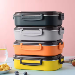 High Quality Stainless Steel Bento <b>Box</b> Thermal Insulated Plastic Lid Heatable Leak Proof BPA Free 4-Compartment Foldable Lunch - Product Image 1