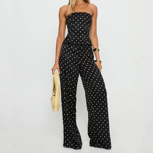 Set due pezzi da donna nero bianco a pois <span class=keywords><strong>pantaloni</strong></span> larghi senza spalline completo moda per festa/abbigliamento quotidiano Set due pezzi - Product Image 2