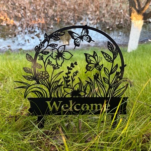 Letrero de jardín personalizado de metal negro con diseño de bienvenida, decorativo, resistente al agua, con marco fuerte, para exteriores, venta al por mayor - Product Image 3