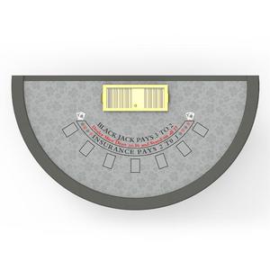 YH 86英寸实木半圆专业级黑杰克桌，带金色发牌托盘和定制徽标 - Product Image 5