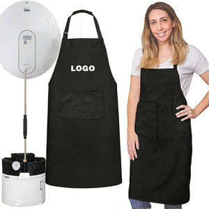 Tablier publicitaire CTY pour femmes, sans manches, 2 poches, en polyester, lavable, noir, pour cuisine, nettoyage, barbecue, logo personnalisé - Product Image 3