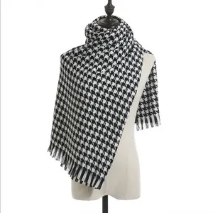 Europe hot selling women winter sweater scarf wrap shawls black white houndstooth cashmere plaid checked scarf