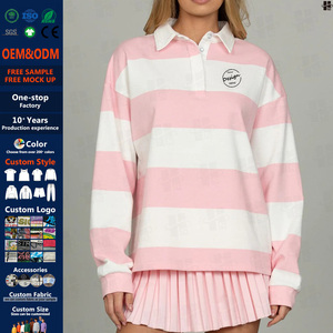 Camiseta de Rugby Personalizada con Bordado, de Algodón Grueso de 250 GSM, a Rayas, al por Mayor, Talla Grande, Polo de Manga Larga <span class=keywords><strong>para</strong></span> Mujer - Product Image 1