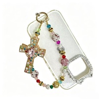 Perle focale de luxe multicolore en strass en forme de croix pour stylos à décorer, breloque en cristal doré en forme de goutte, vente en gros DIY