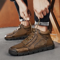 Erkekler El Yapımı Deri Çizmeler Orta Üst Günlük Ayakkabılar Rahat Moda Büyük Boy 38 48 Retro Ayakkabılar
