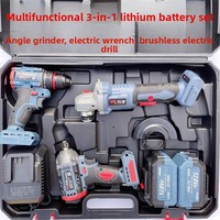 Ensemble d'outils multifonctionnel à batterie lithium-ion comprenant marteau électrique, meuleuse d'angle, perceuse et clé à chocs (quatre pièces) pour usage domestique