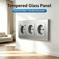 Prise murale UBARO 224 Type 3, norme européenne, série M, panneau en verre trempé, 16A250V, triple prise électrique allemande Schuko