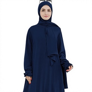 Abaya pour femmes, robe hijab à manches longues, longueur au sol, couleur unie, robe modeste, tenue quotidienne, style moyen-oriental, matière polyester - Product Image 1