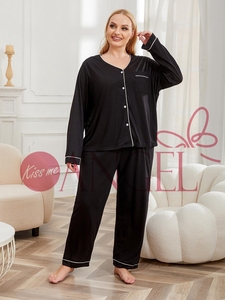 KISS ME ANGEL Europa y los Estados Unidos pijamas negros de gran tamaño mujeres 200 libras de grasa mm traje de Casa de manga larga - Product Image 4